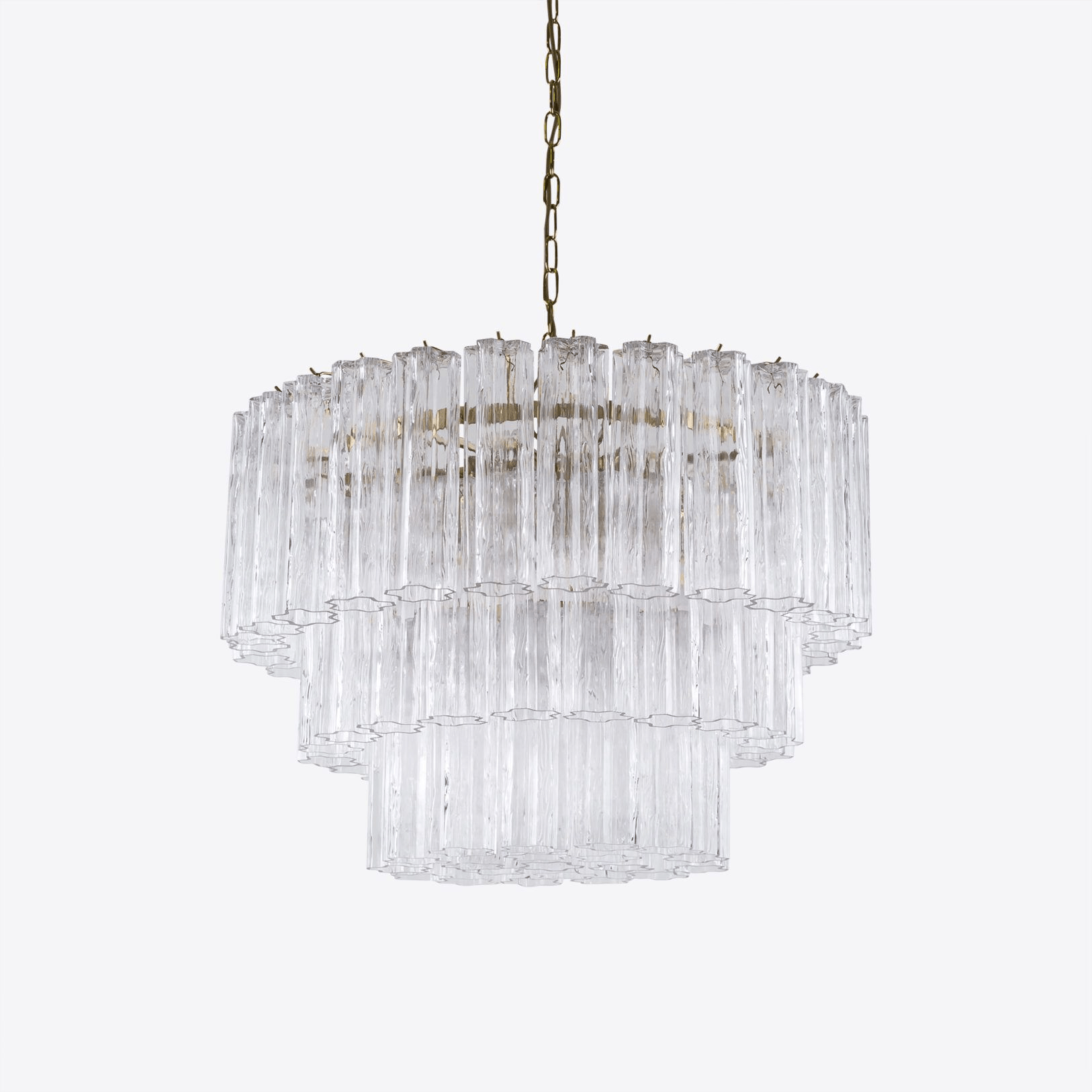 Aurora Chandelier Five Tier Fluted Glass Tube Mid Century