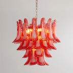 Aurora Chandelier Crimson Murano Glass Petals Layered Vintage