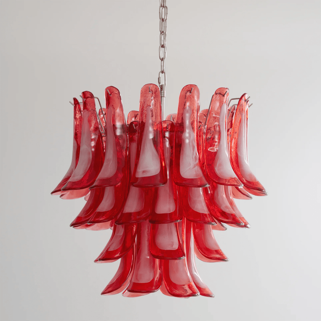 Aurora Chandelier Crimson Murano Glass Petals Layered Vintage