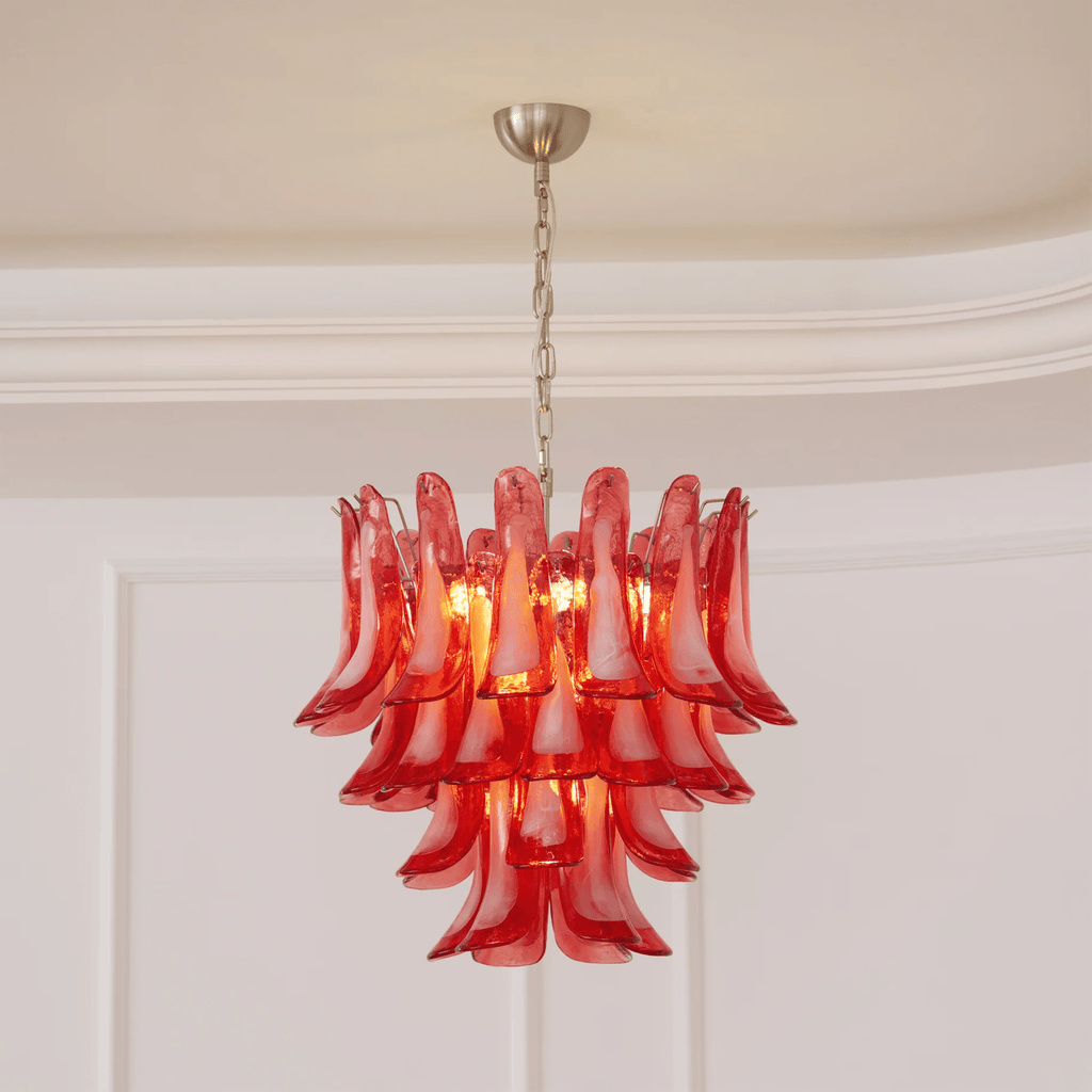 Aurora Chandelier Crimson Murano Glass Petals Layered Vintage