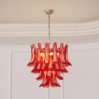 Aurora Chandelier Crimson Murano Glass Petals Layered Vintage