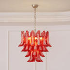 Aurora Chandelier Crimson Murano Glass Petals Layered Vintage