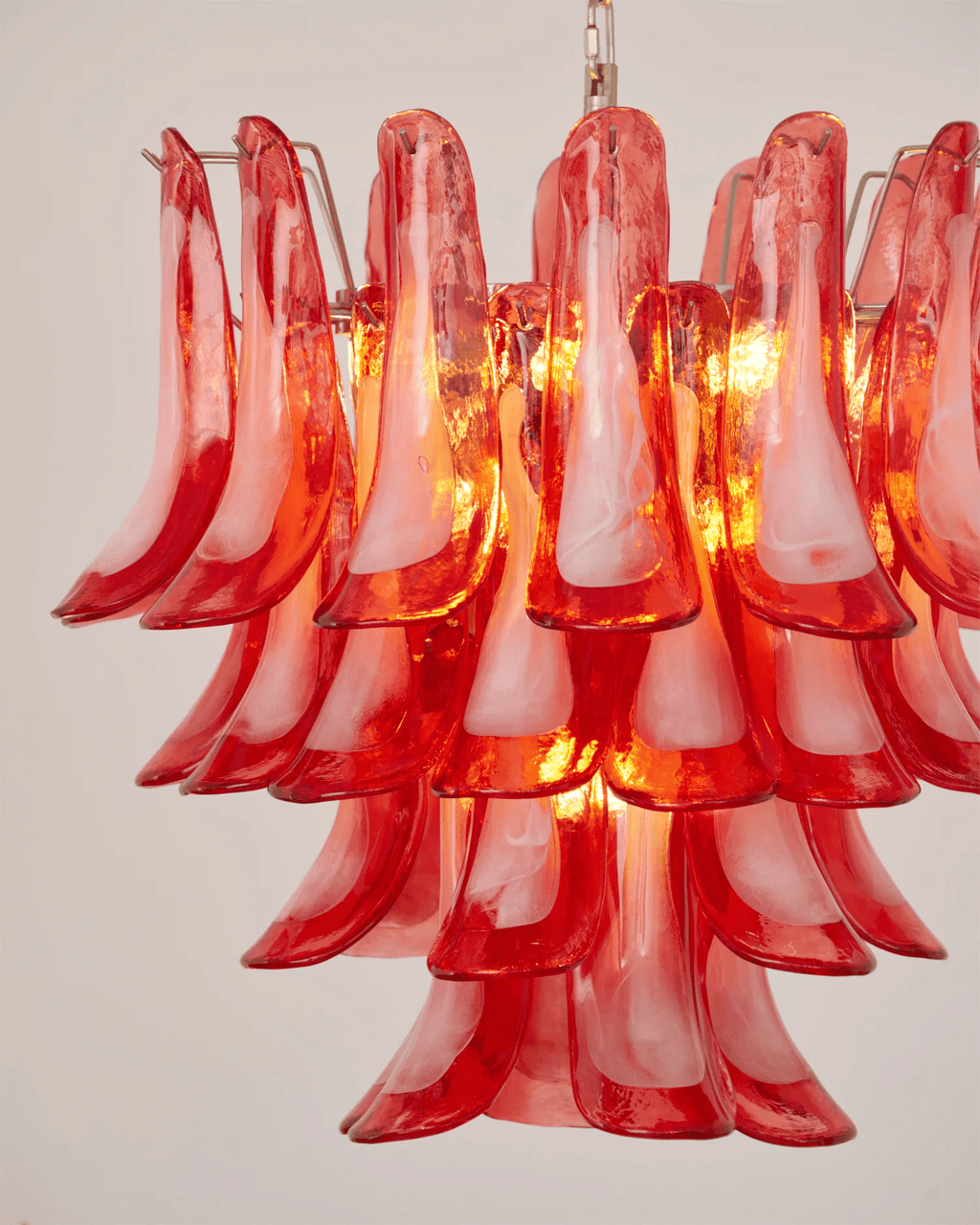 Aurora Chandelier Crimson Murano Glass Petals Layered Vintage