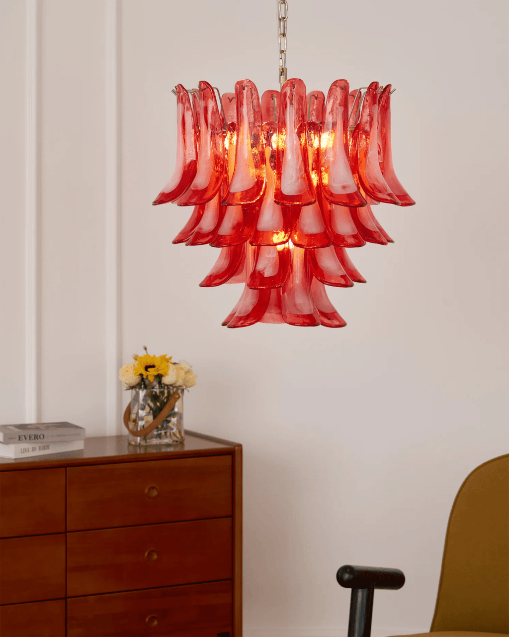 Aurora Chandelier Crimson Murano Glass Petals Layered Vintage