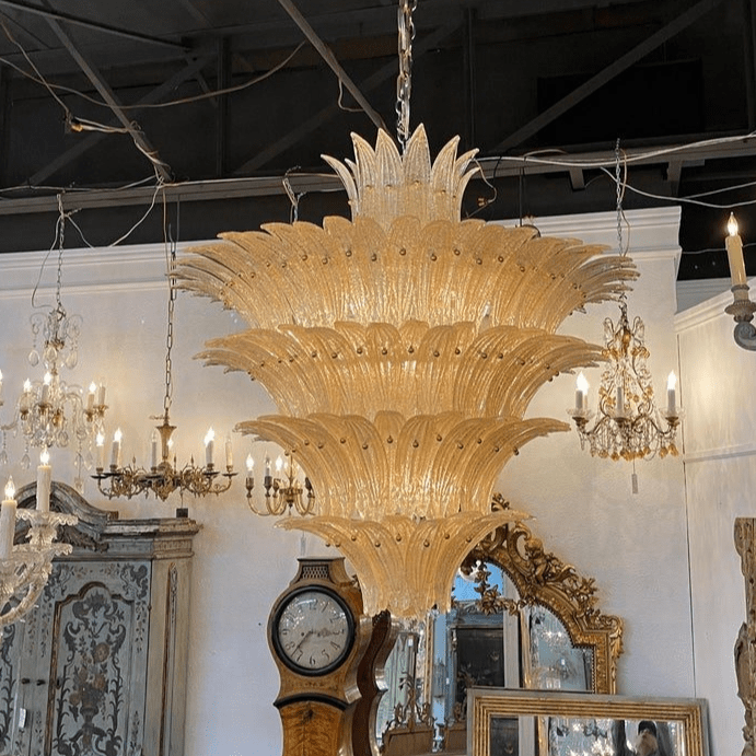 Aurora Chandelier Murano Glass Palmette Leaf Tiered