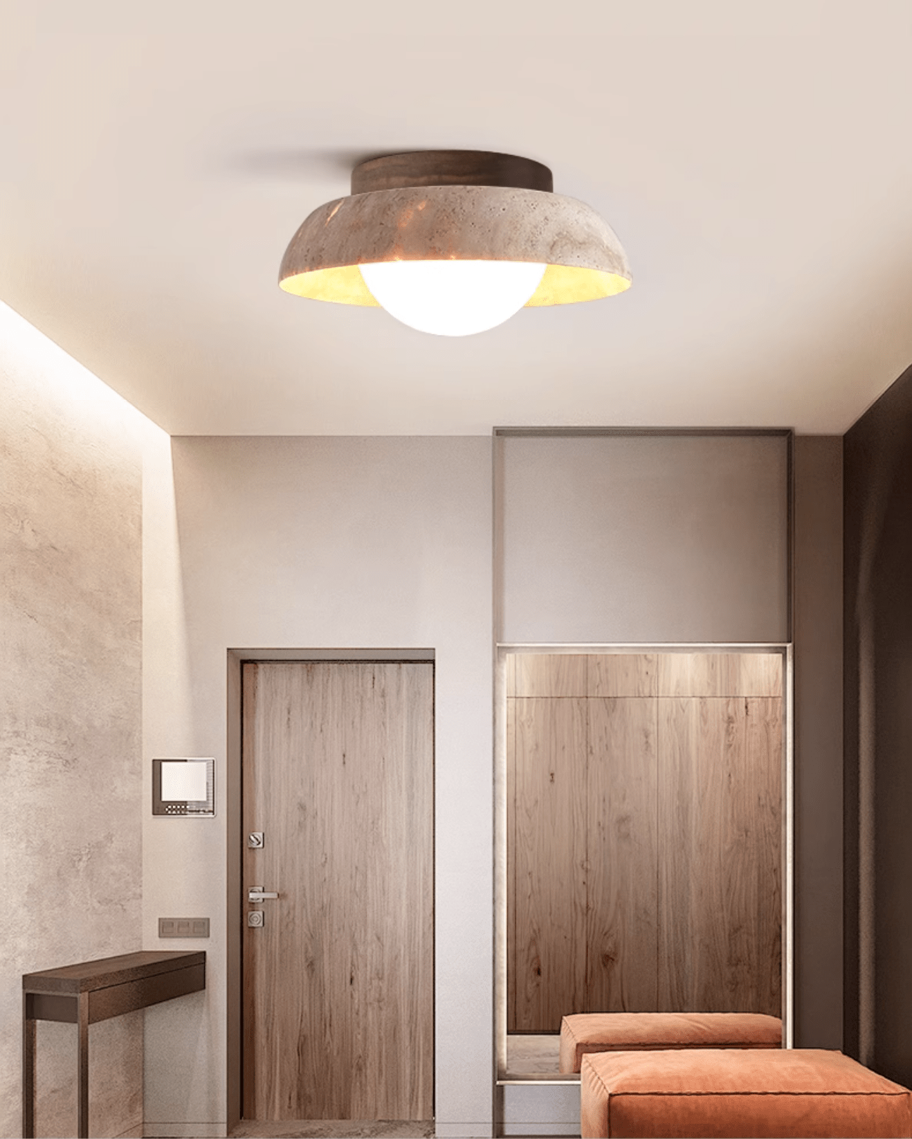 Ashaionis Disc-Dome Travertine Ceiling Light