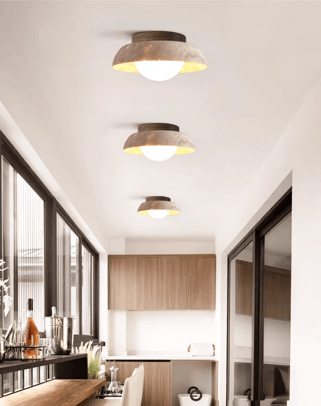 Ashaionis Disc-Dome Travertine Ceiling Light