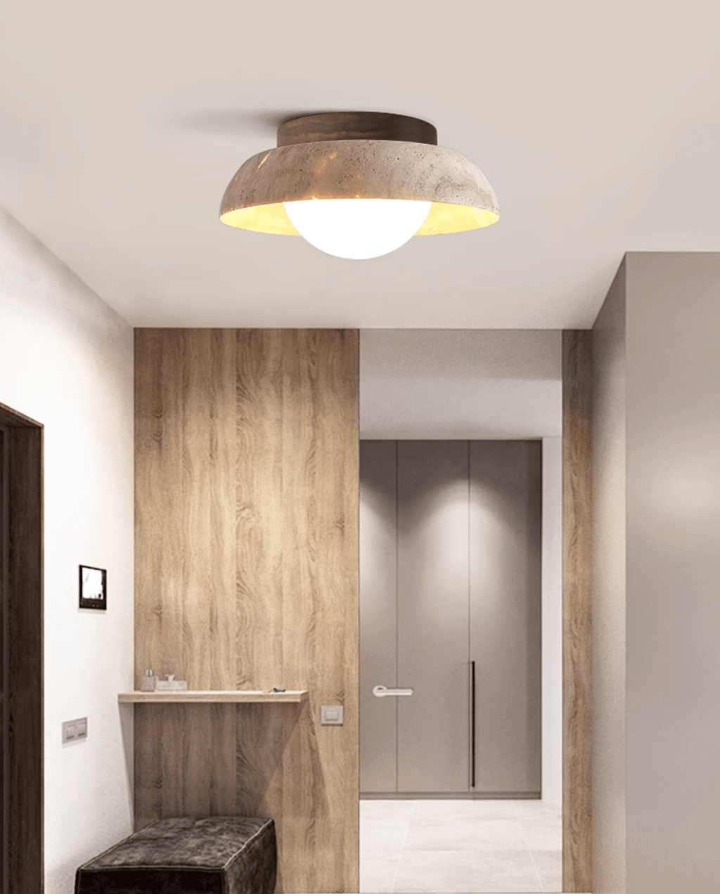 Ashaionis Disc-Dome Travertine Ceiling Light