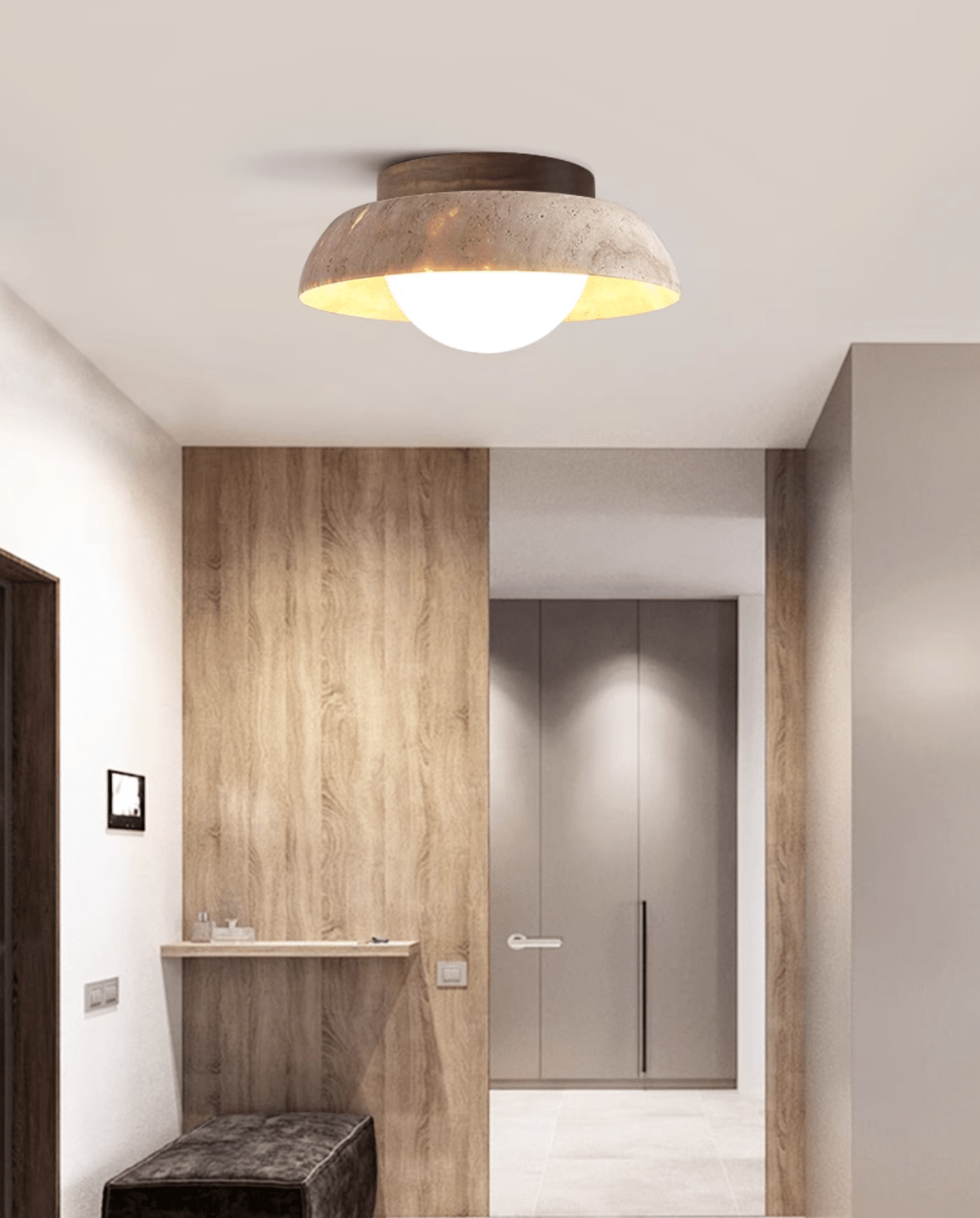 Ashaionis Disc-Dome Travertine Ceiling Light