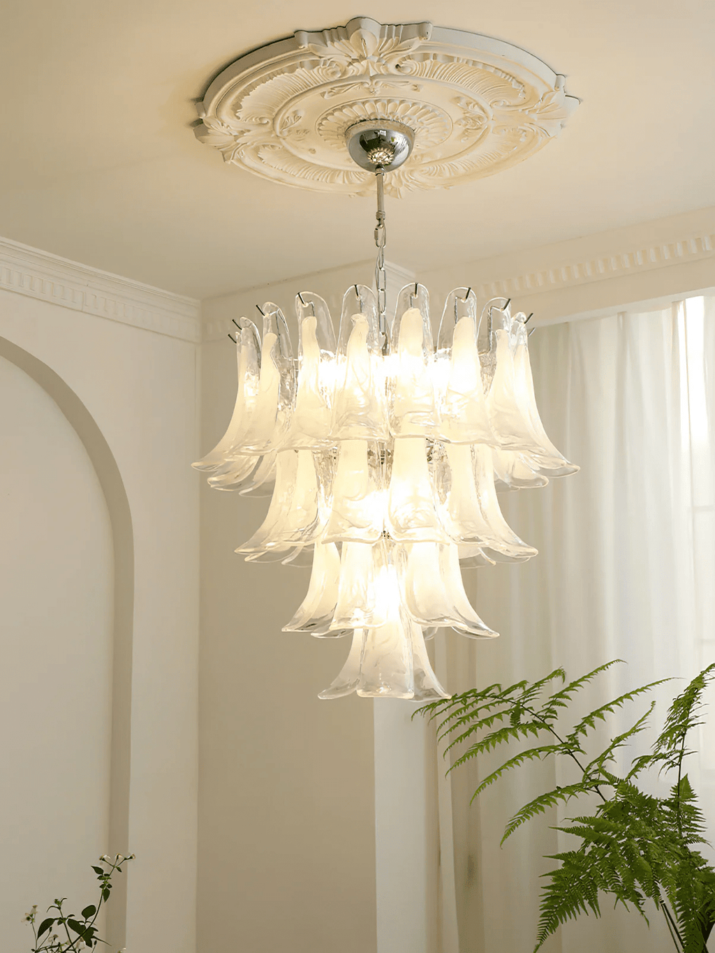 Aurora Chandelier Murano Glass Leaf Golden