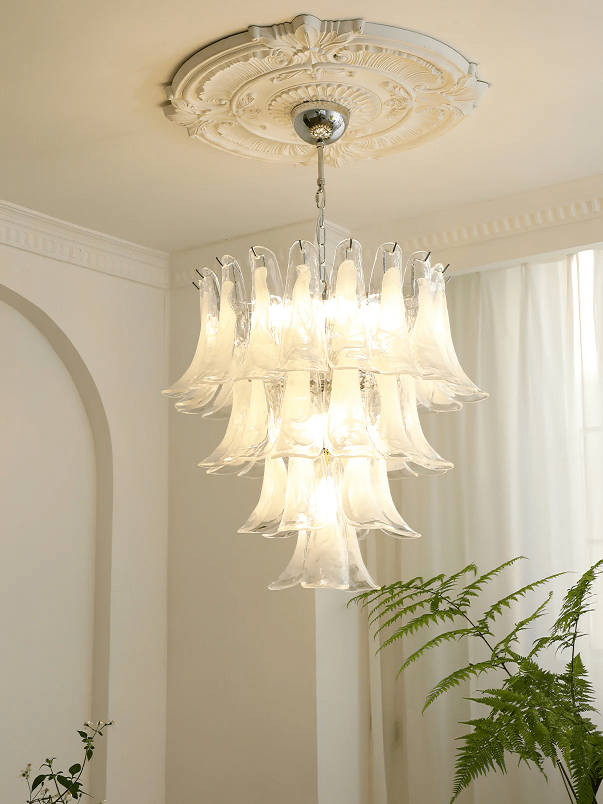 Aurora Chandelier Murano Glass Leaf Golden