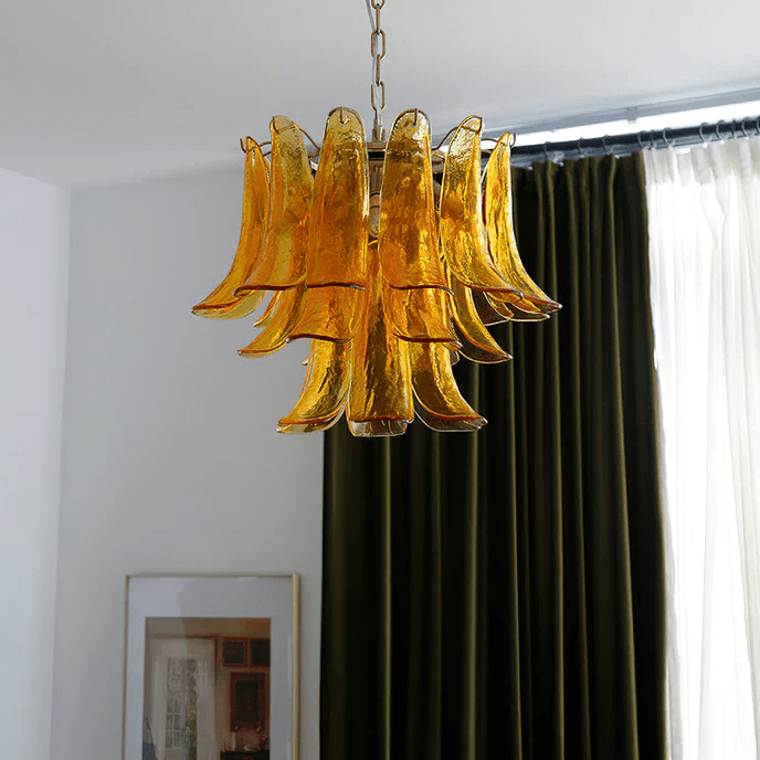 Aurora Chandelier Murano Glass Leaf Golden