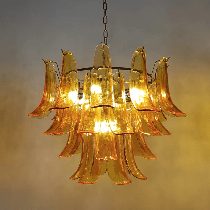 Aurora Chandelier Murano Glass Leaf Golden