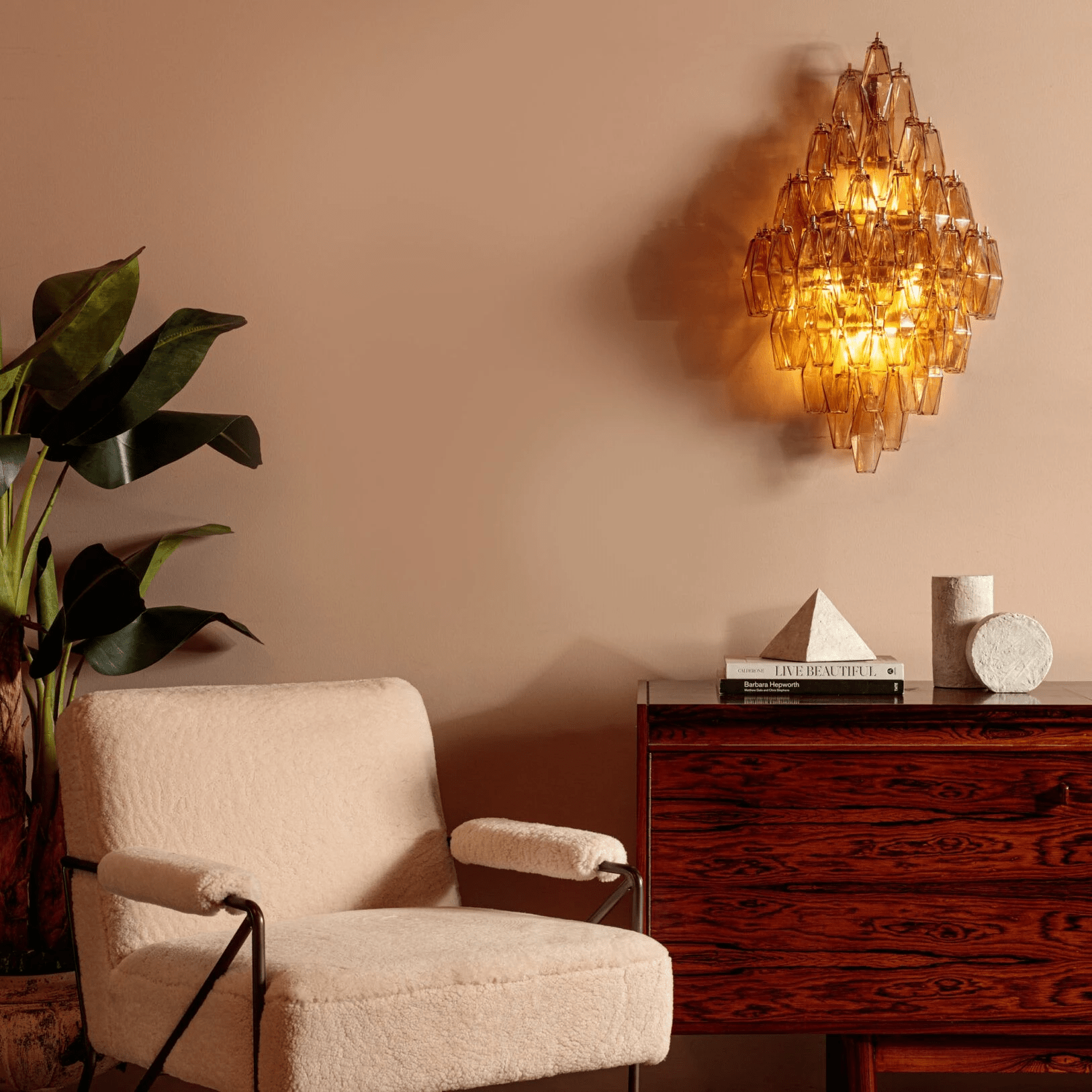 Aurora Wall Light Amber Diamond Polyhedron Vintage