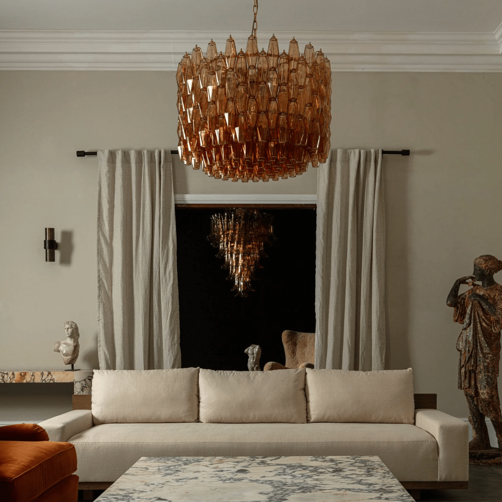 Aurora Chandelier Drum Amber Glass Elegant