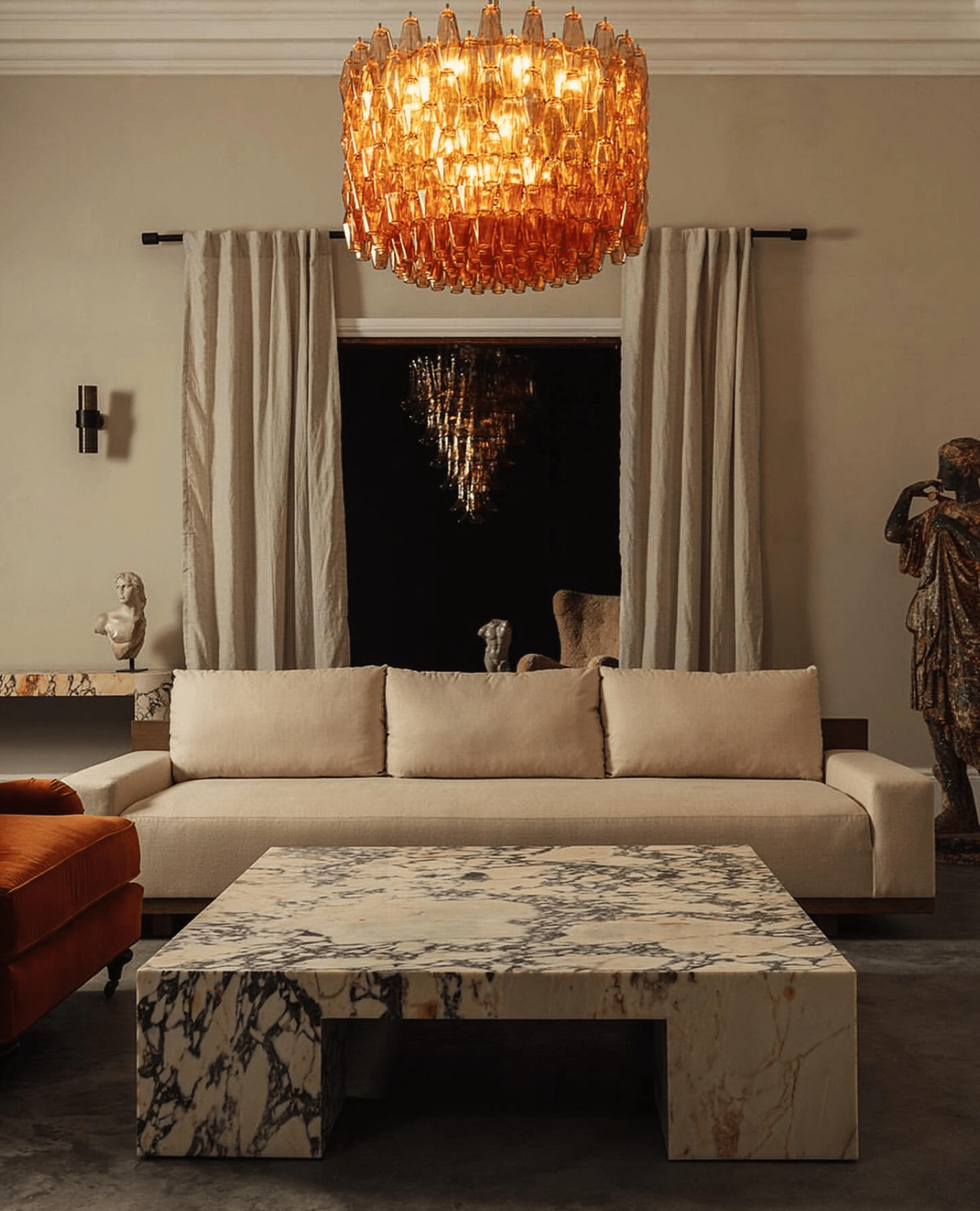 Aurora Chandelier Drum Amber Glass Elegant