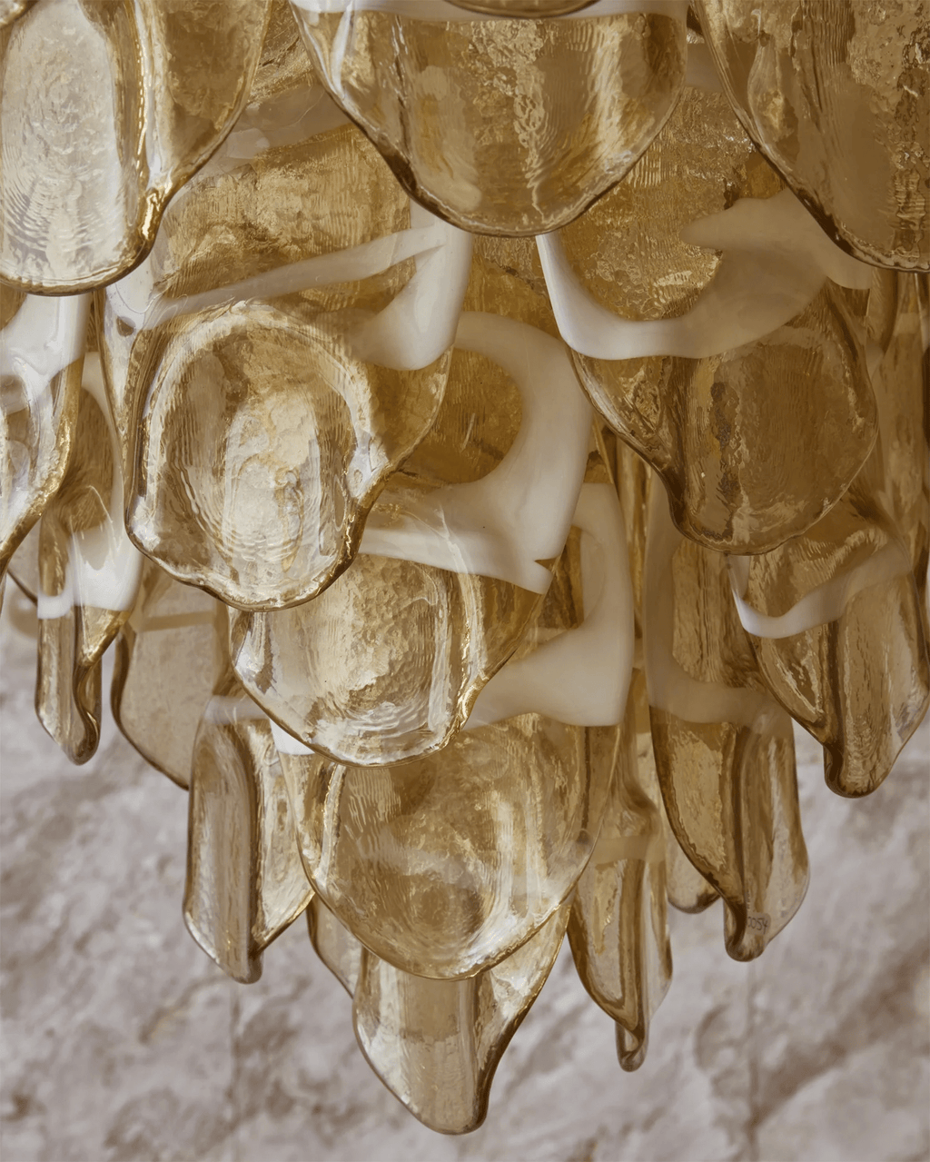 Aurora Chandelier Amber Murano Glass Oval Drops Layered