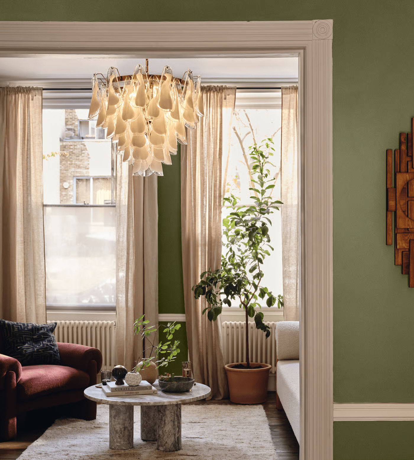 Aurora Chandelier White Leaf Glass Layered Modern