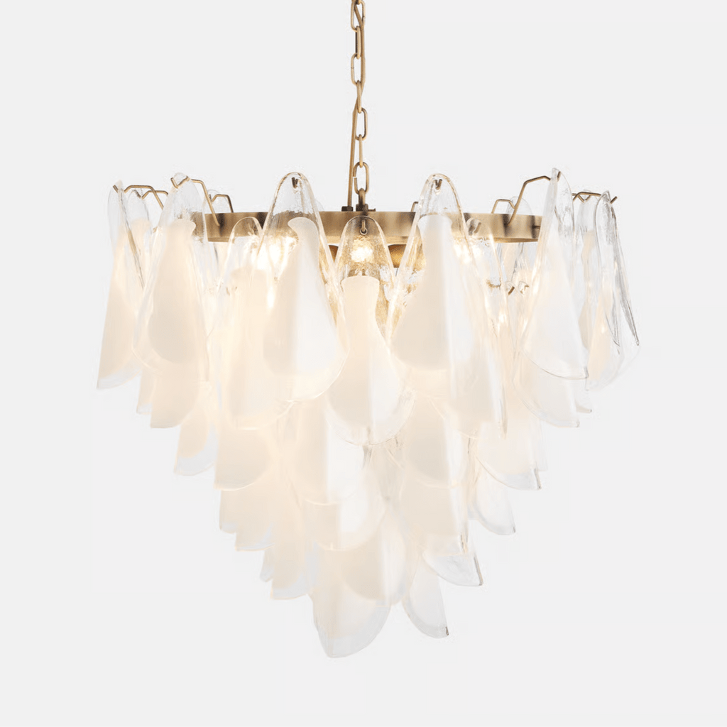 Aurora Chandelier White Leaf Glass Layered Modern