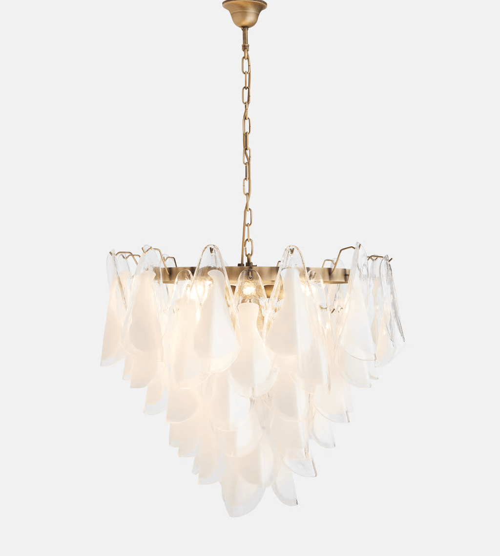 Aurora Chandelier White Leaf Glass Layered Modern