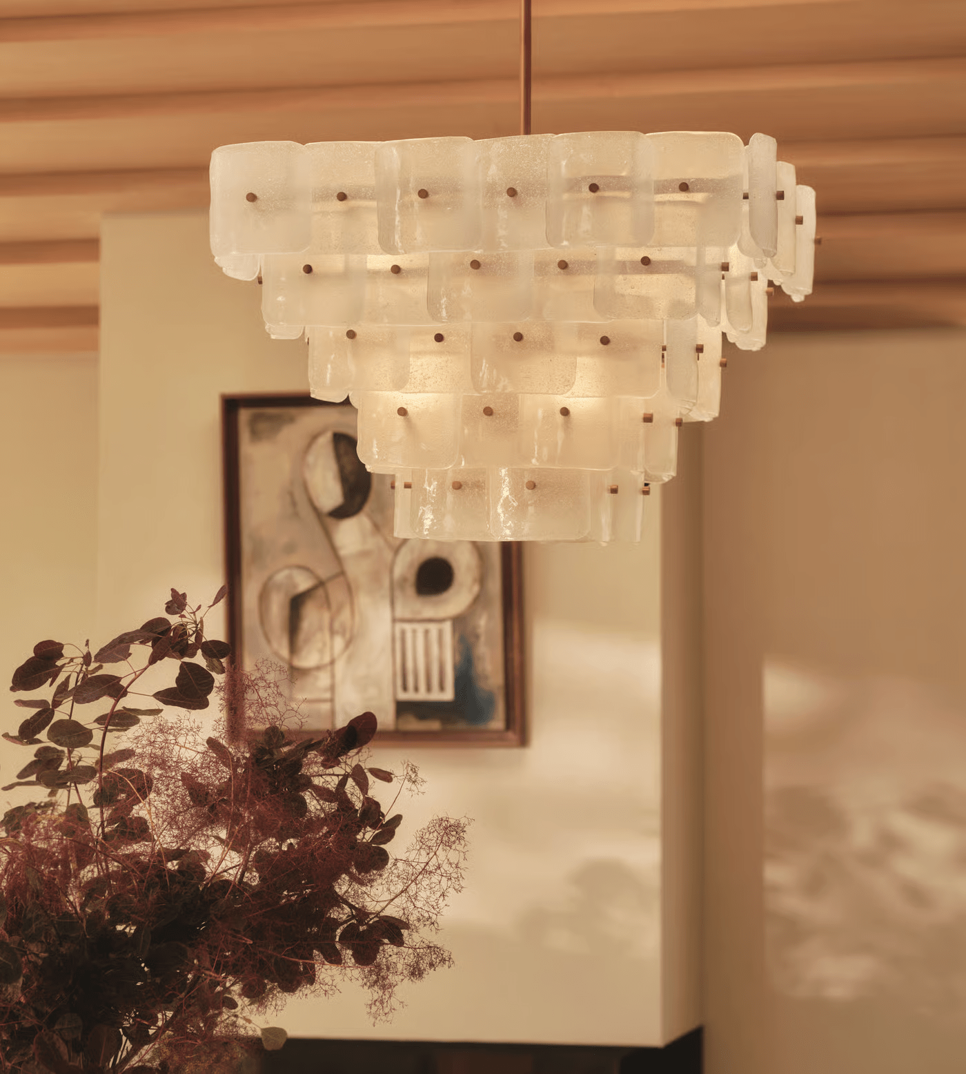 Aurora Chandelier White Frosted Glass Geometric Tiered