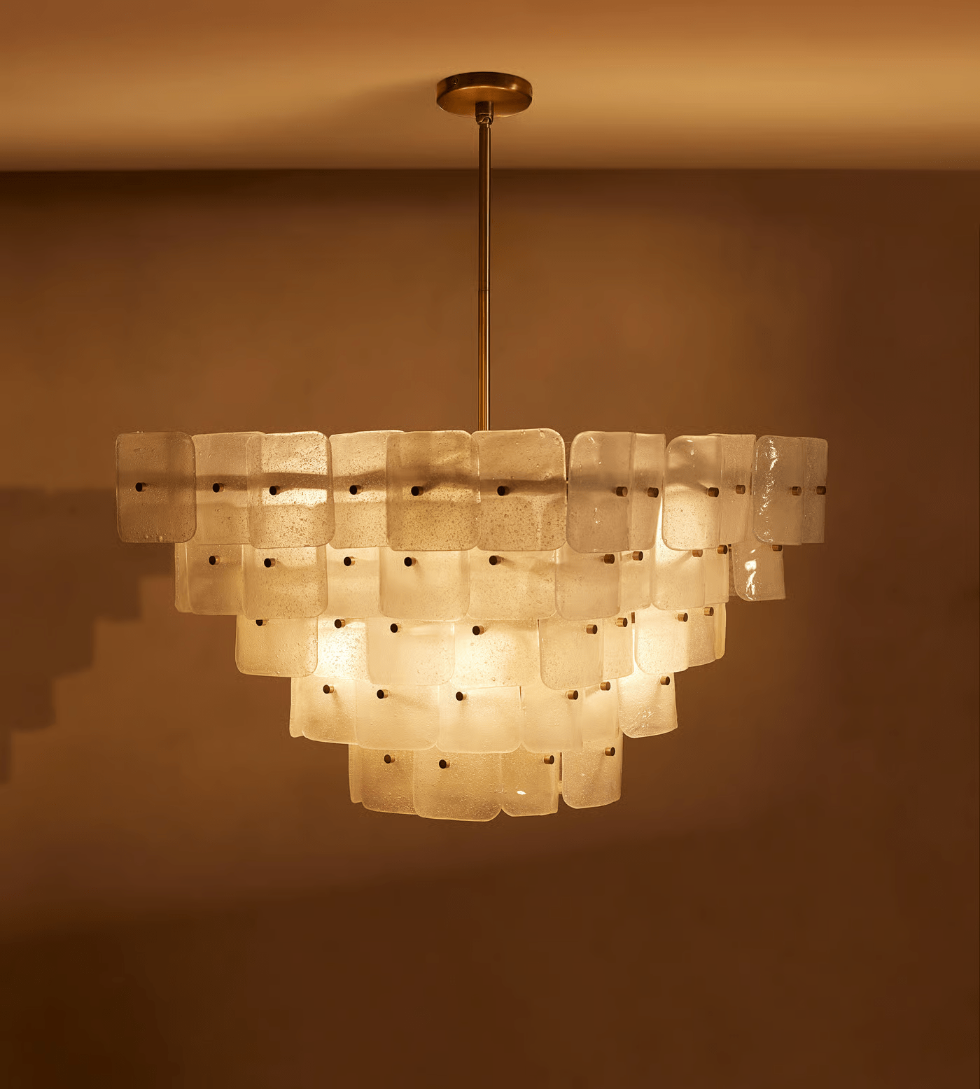 Aurora Chandelier White Frosted Glass Geometric Tiered