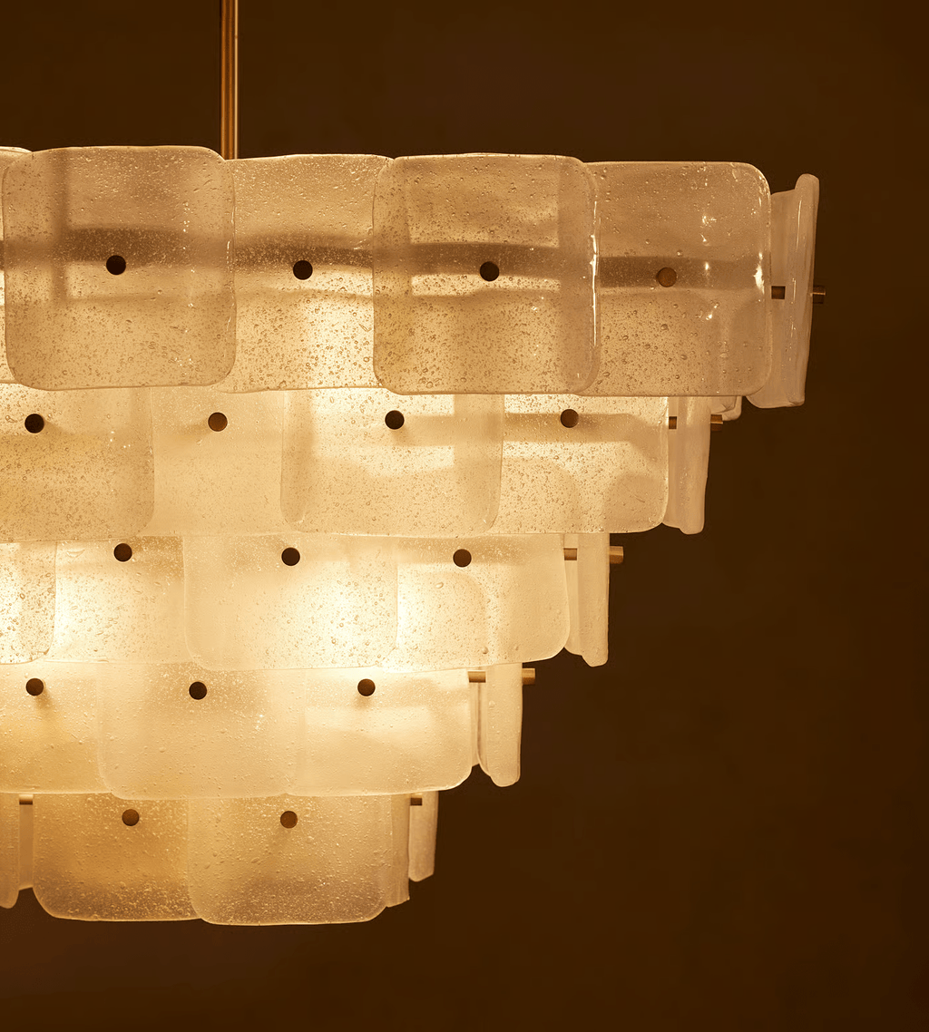 Aurora Chandelier White Frosted Glass Geometric Tiered