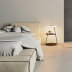 Muto Natural Round Wood Floor Lamp With Table Bedroom