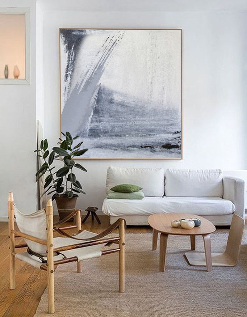 Gray White Minimalist Abstract Oil Painting