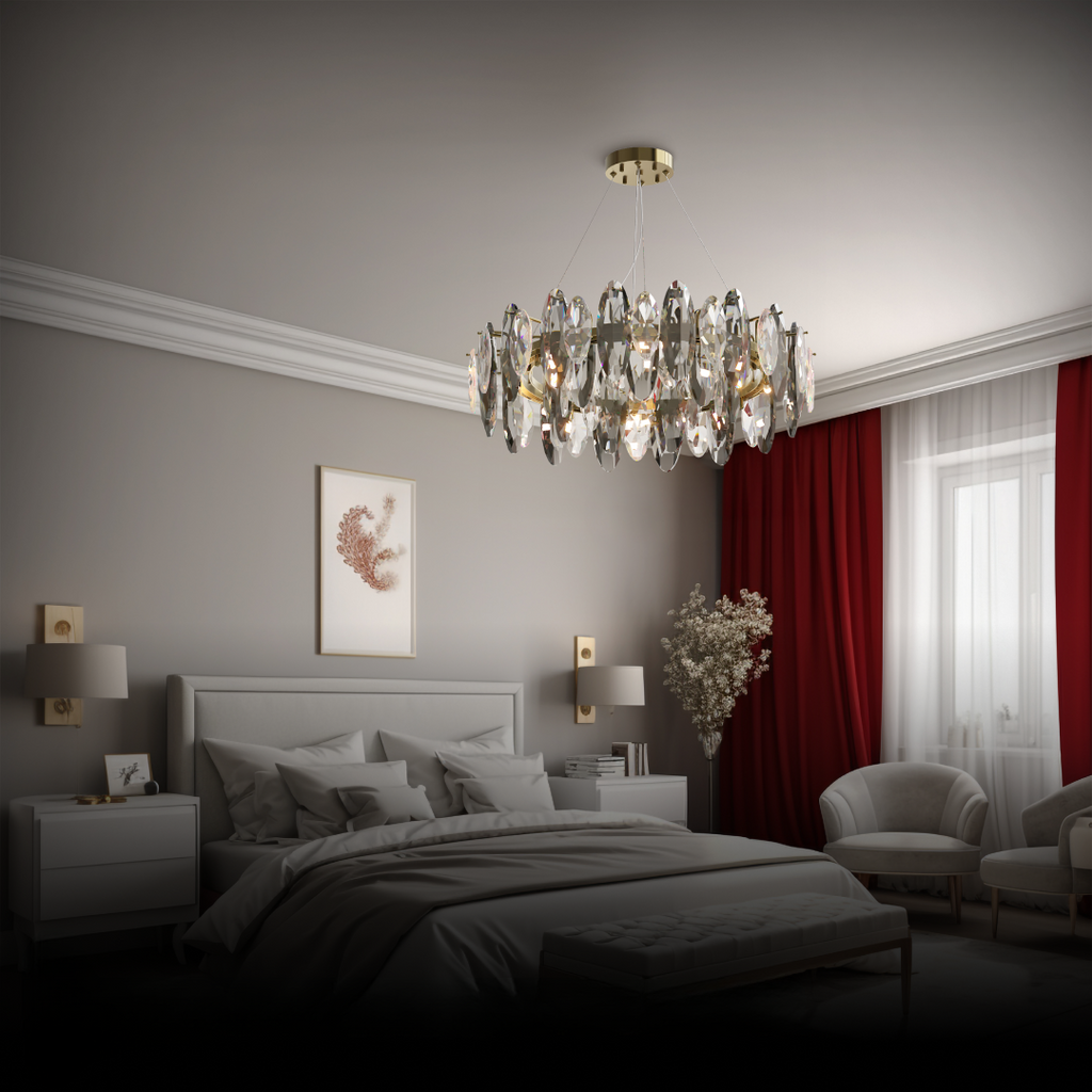Kristy Crystal Chandelier LED Elliptical Glass/Metal Gold Living Room