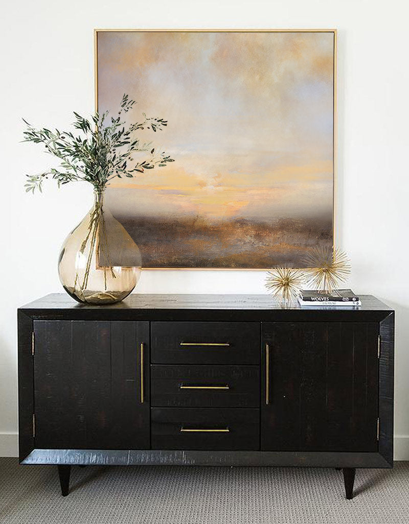 Neutral Beige Sunset Landscape Oil Painting