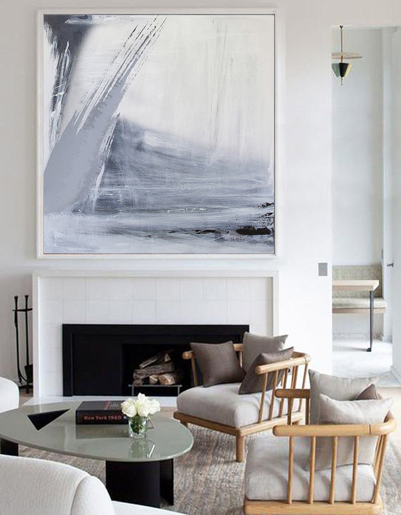 Gray White Minimalist Abstract Oil Painting