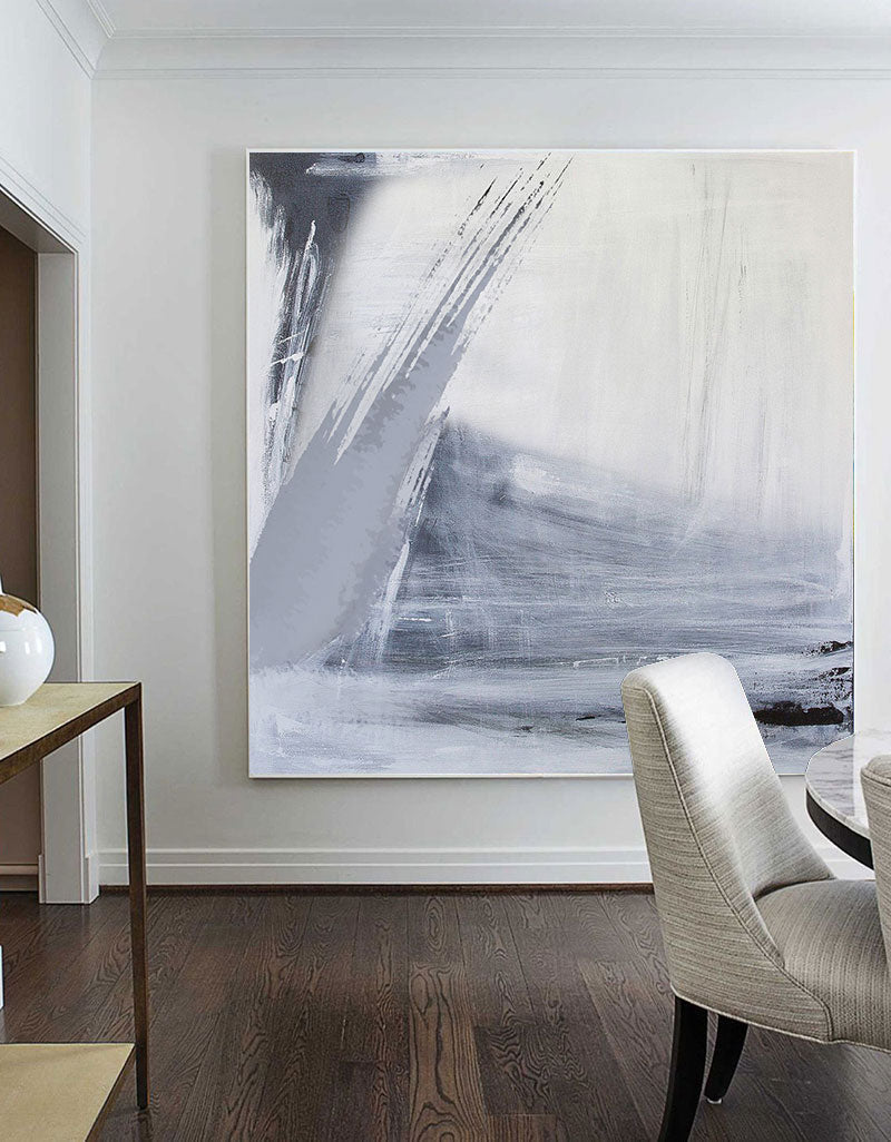 Gray White Minimalist Abstract Oil Painting