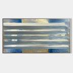 Gray Stripes Abstract Oil Painting Blue Gold Framed
