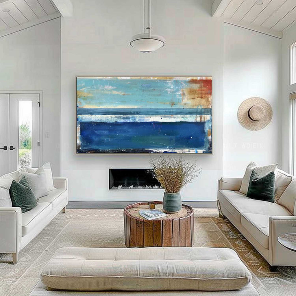 Tactile Layered Oil Painting Teal Blue Tones Calm