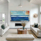 Tactile Layered Oil Painting Teal Blue Tones Calm
