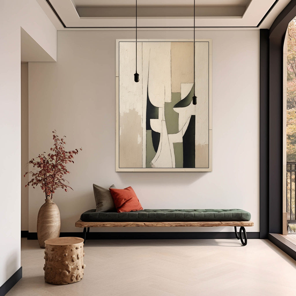 Neutral Geometric Abstract Oil Painting