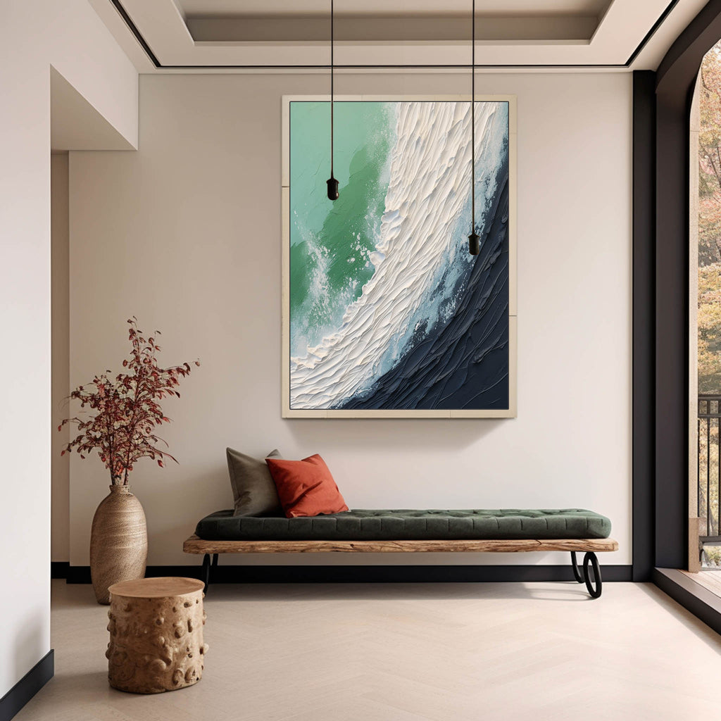 Ocean Wave Green Black Abstract Oil Painting