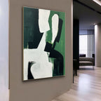 Bold Geometric Oil Painting Textured Dark Green