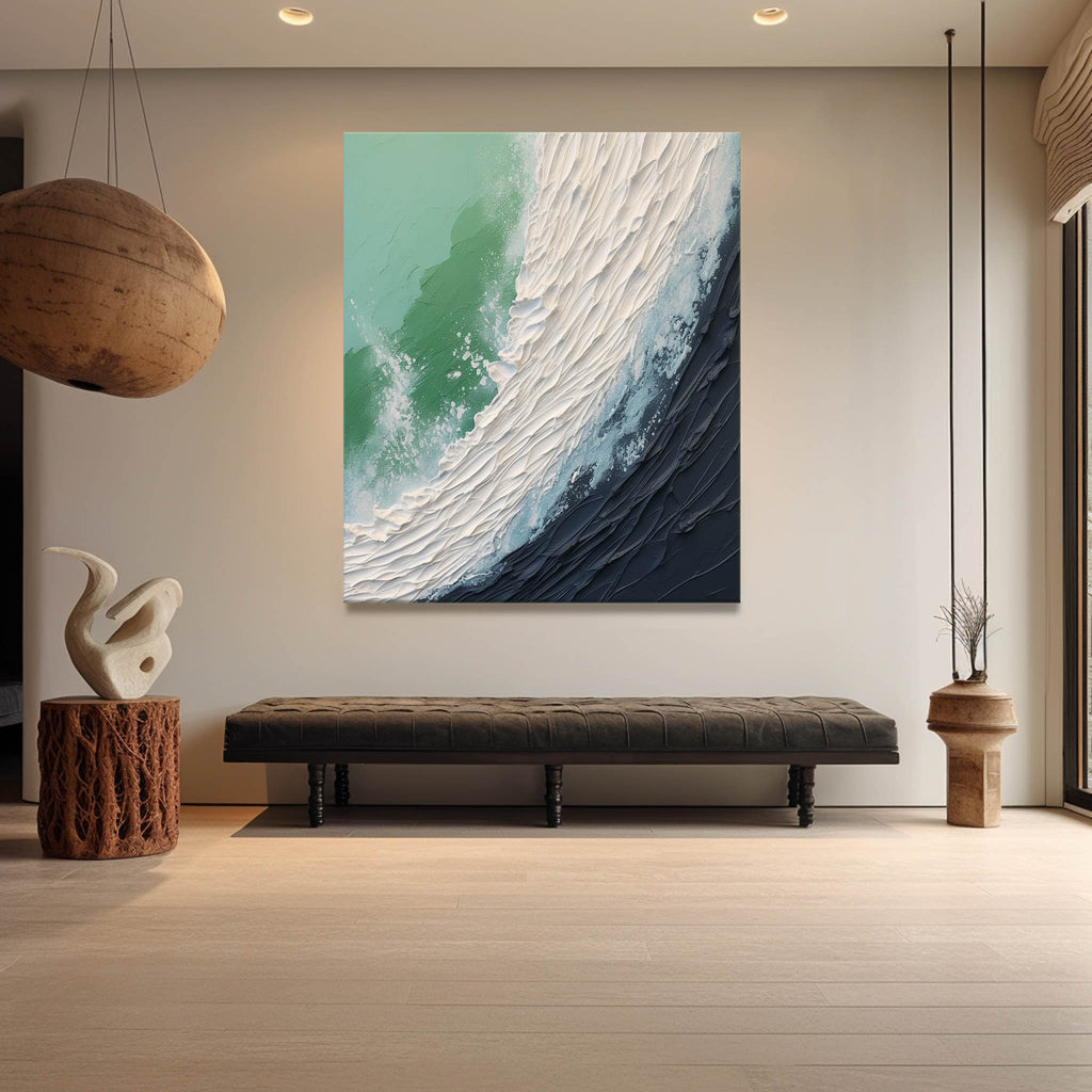Ocean Wave Green Black Abstract Oil Painting