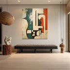 Geometric Abstract Green Orange Oil Painting
