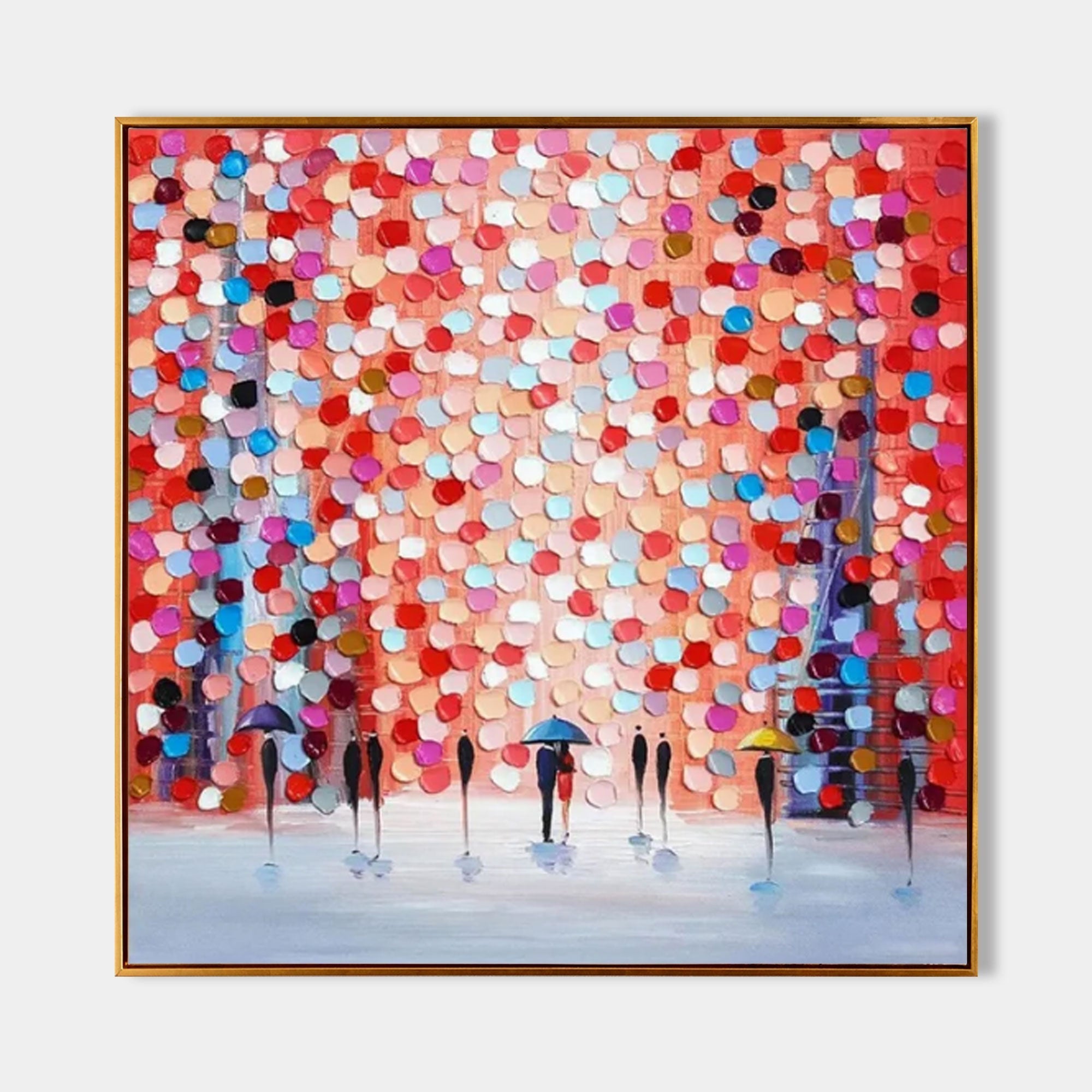 Rainy City Dot Art Oil Painting