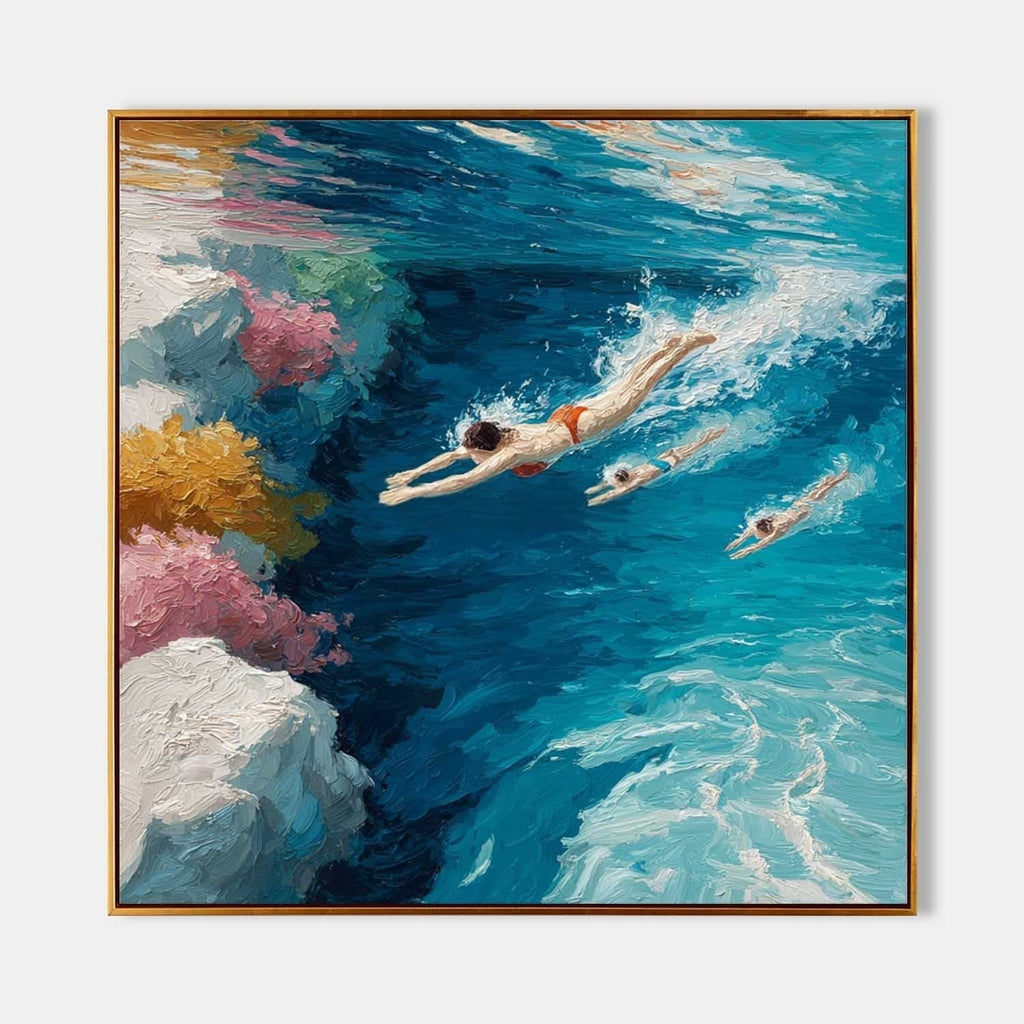Tropical Ocean Swimmers Impasto Painting