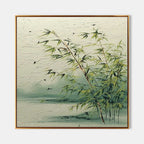 Tranquil Lakeside Bamboo 3D Impasto Painting