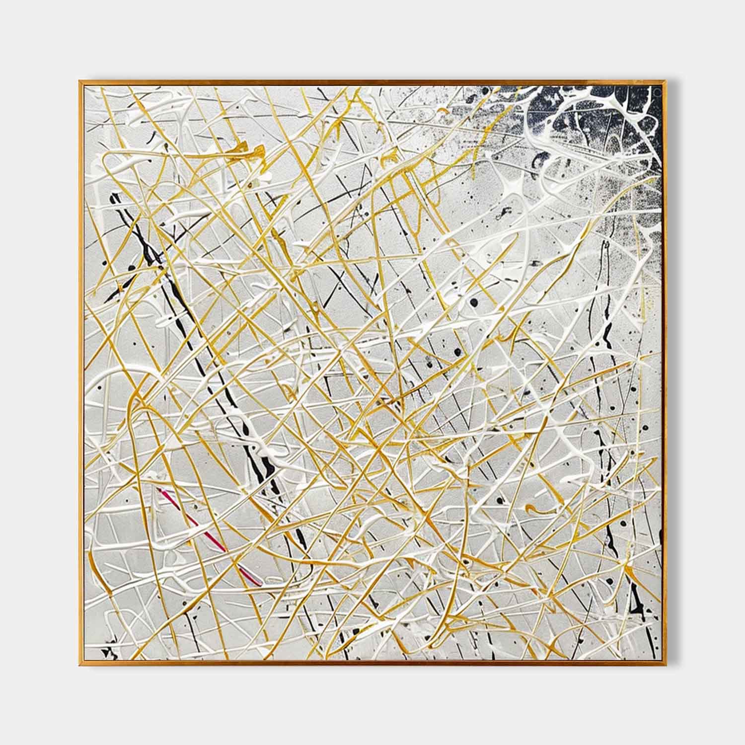 Gold Line Oil Painting Neutral Background Luxe