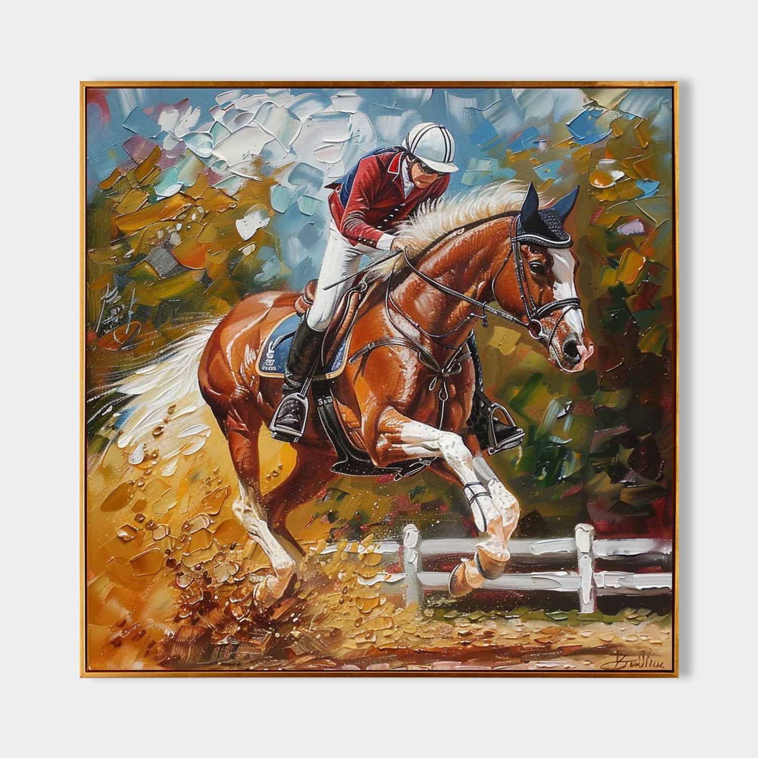 Equestrian Show Jumping 3D Impasto Painting