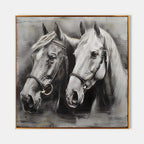 Monochromatic Two Horses Portrait Painting