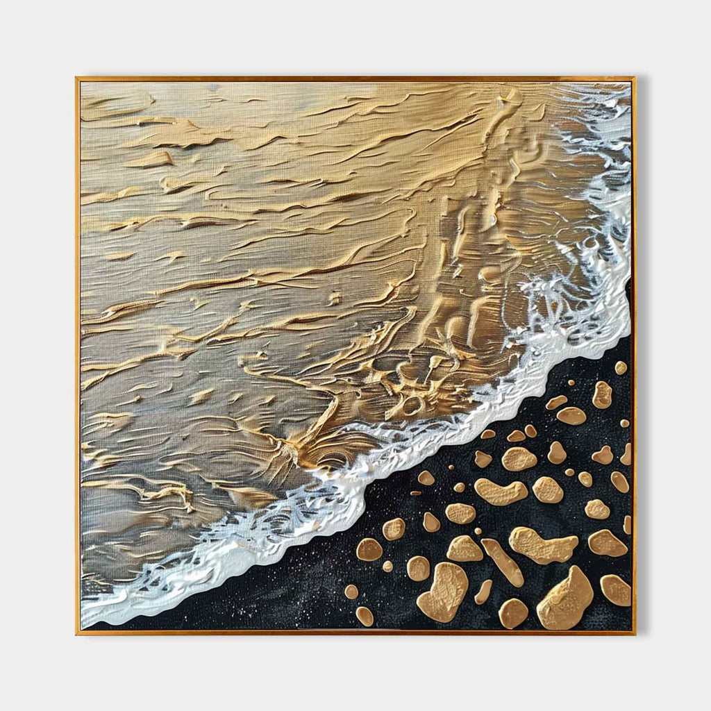 Golden Coastal Wave Oil Painting