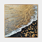 Golden Coastal Wave Oil Painting