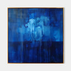 Deep Blue Abstract Drip Oil Painting